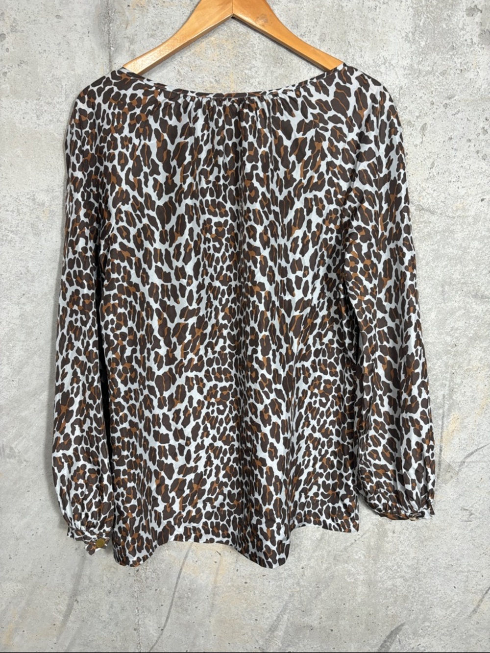 Tory Burch Brown and Cream Silk Leopard Print Peasant Blouse - Picture 2 of 9